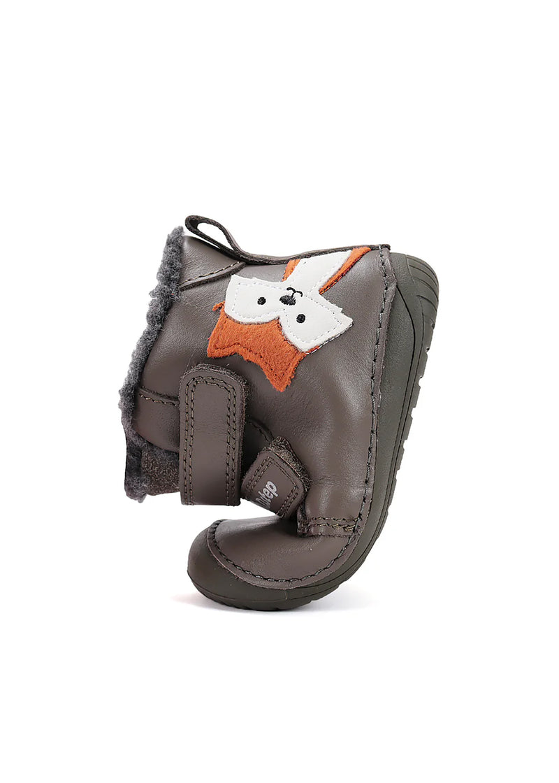 Lasten paljasjalkakengät - talvikengät, vihreä nahka, söpö kettu