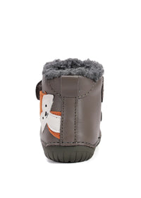 Barns barfotaskor - vinterkängor, grön läder, söt räv