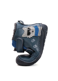 Children's barefoot shoes - winter shoes, blue leather, cool wolf