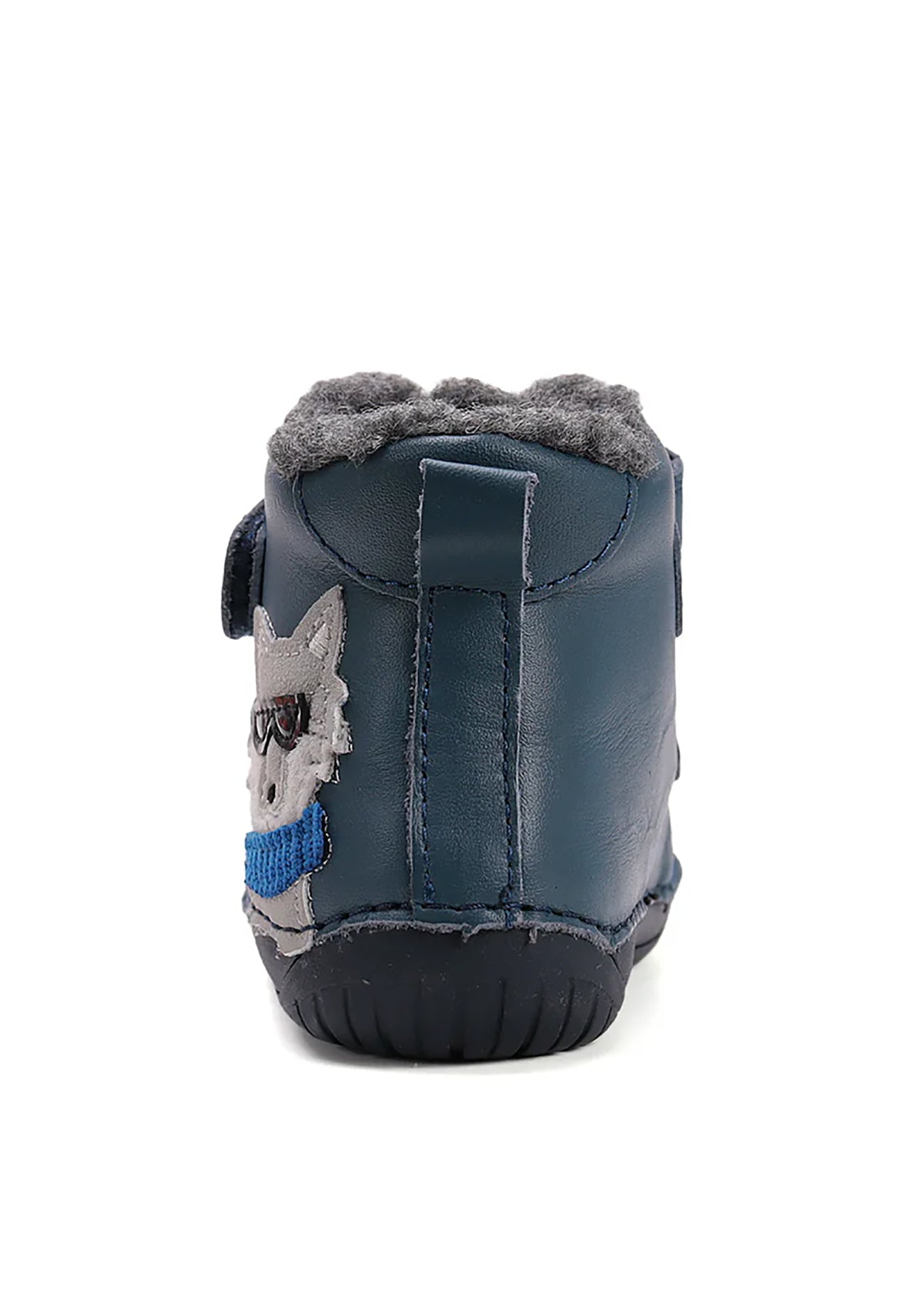 Children's barefoot shoes - winter shoes, blue leather, cool wolf