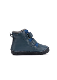 Children's barefoot shoes - winter shoes, blue leather, cool wolf