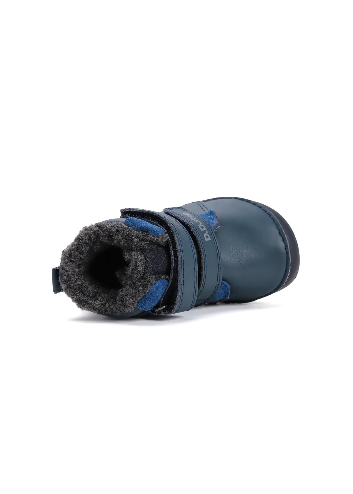 Children's barefoot shoes - winter shoes, blue leather, cool wolf