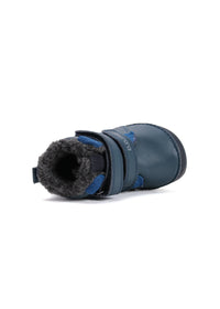 Children's barefoot shoes - winter shoes, blue leather, cool wolf