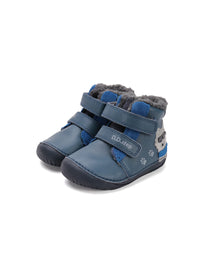 Children's barefoot shoes - winter shoes, blue leather, cool wolf