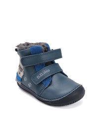 Children's barefoot shoes - winter shoes, blue leather, cool wolf