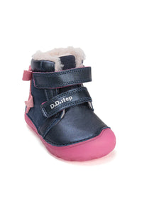 Lasten paljasjalkakengät - talvikengät, tummansininen nahka, vaaleanpunainen merenneito