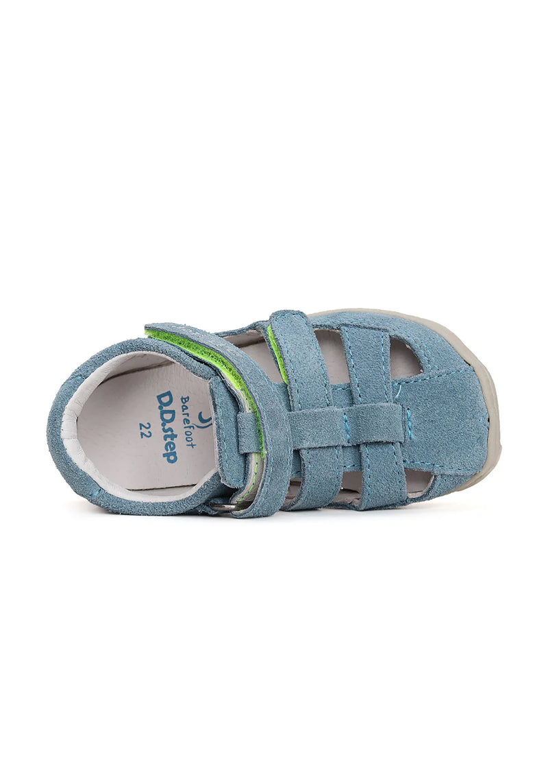 Children's barefoot sandals - light blue leather
