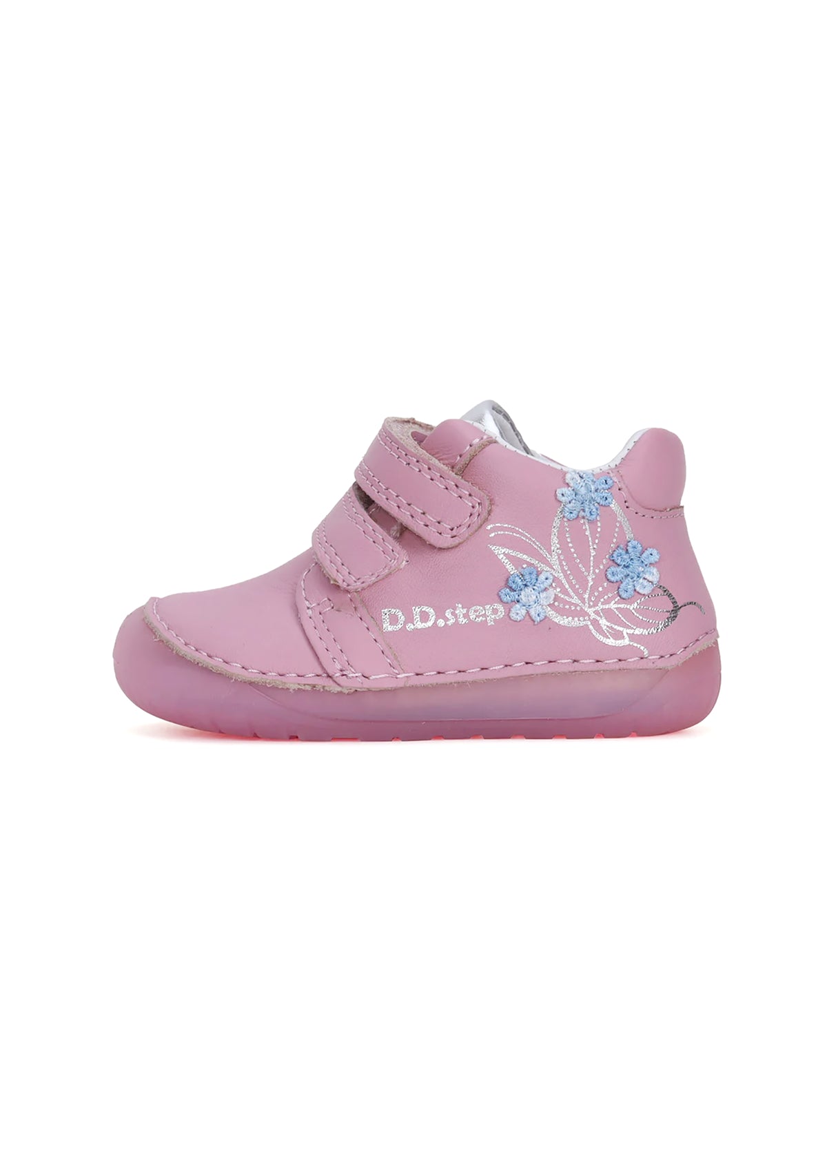 Barns första steg skor - rosa läder, blommor
