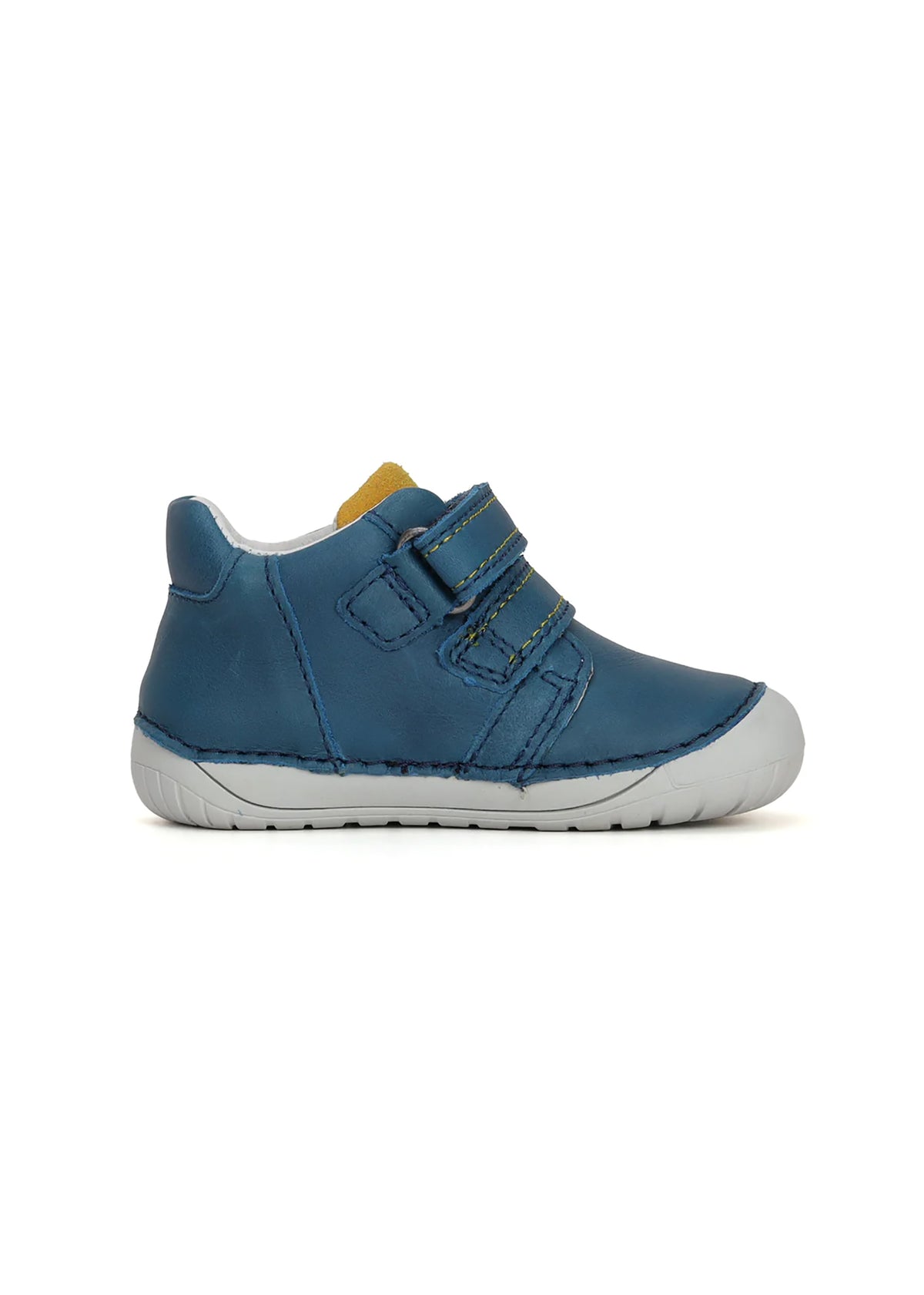 Children's first step shoes - blue leather, yellow truck