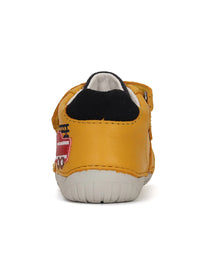 Children's first step shoes - yellow leather, fire truck