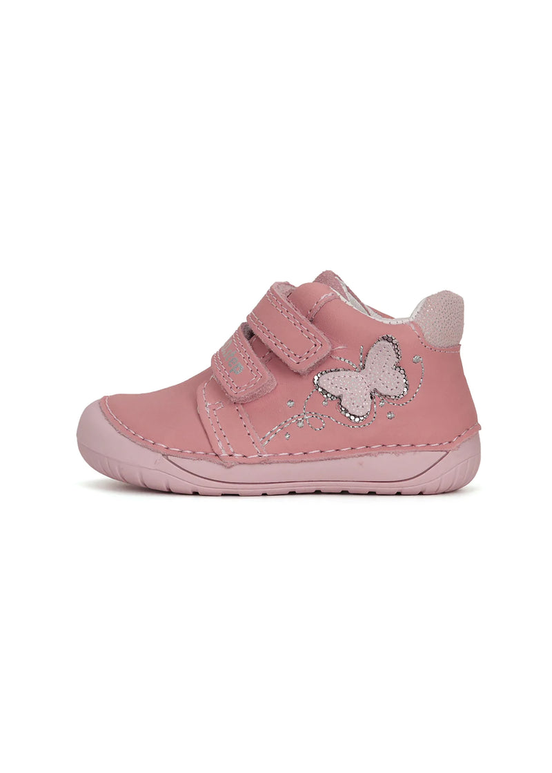 Barns första steg skor - rosa läder, fjäril