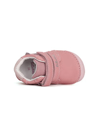 Children's first step shoes - pink leather, butterfly