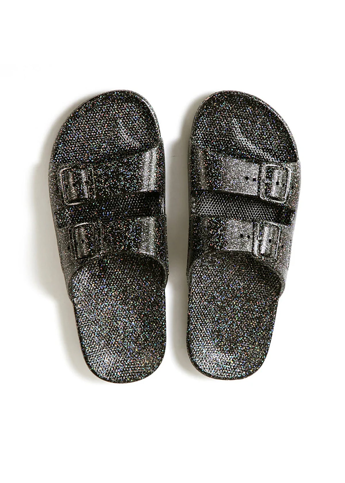 Freedom Moses sandaler - kilar med två remmar, Black Glitter