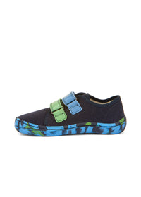 Children's barefoot sneakers - dark blue, multi-colored sole