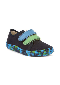 Children's barefoot sneakers - dark blue, multi-colored sole