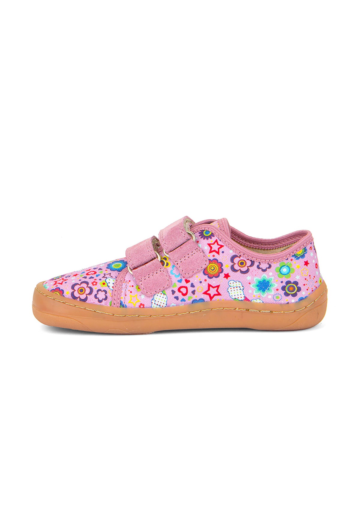 Children's barefoot sneakers - pink, multi-colored patterns