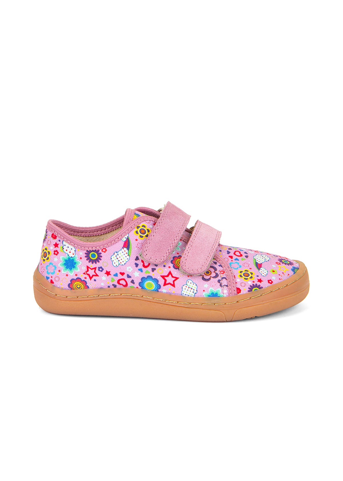 Barfotasneakers för barn - rosa, flerfärgade mönster