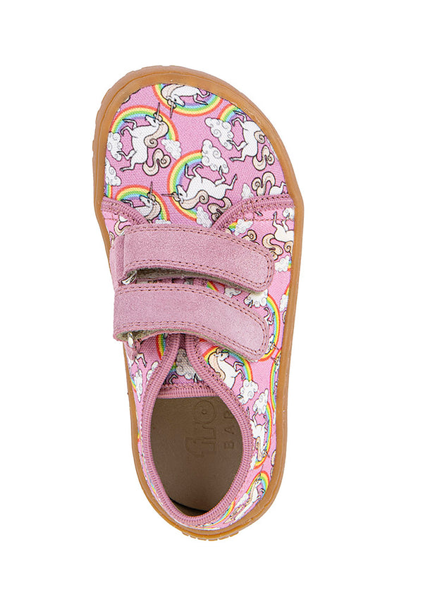 Children's barefoot sneakers - light pink, unicorns