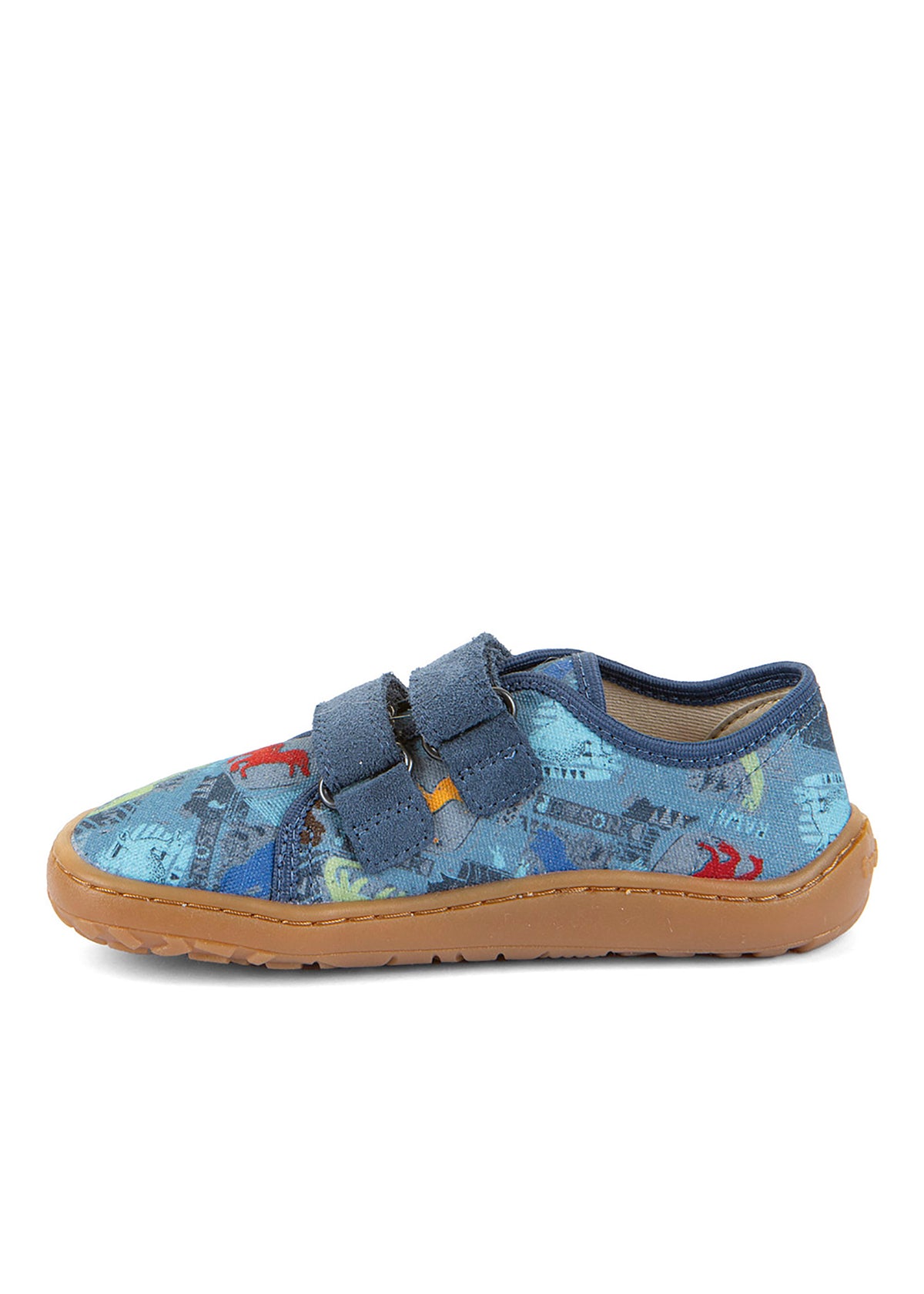 Children's barefoot sneakers - blue, dinosaurs