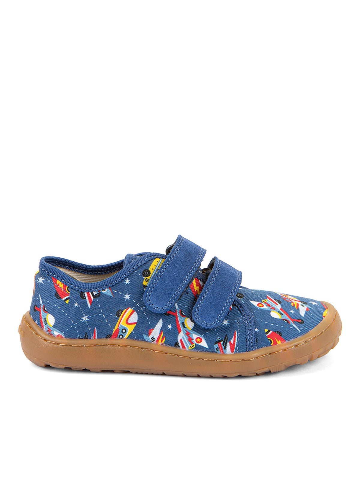 Children's barefoot sneakers - blue, space rockets