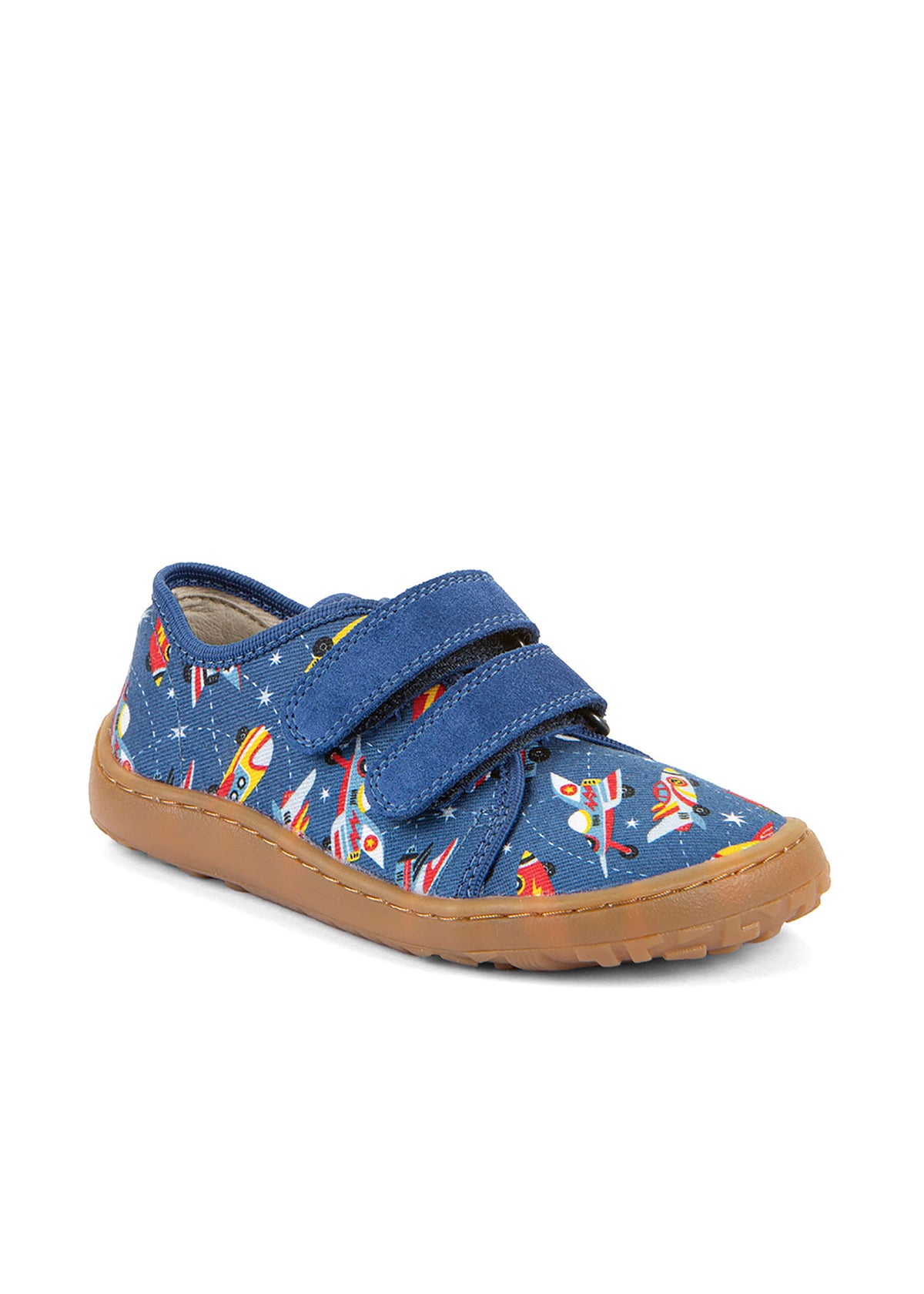 Children's barefoot sneakers - blue, space rockets