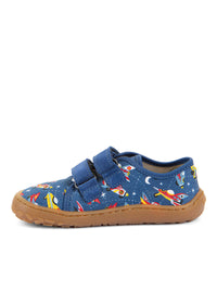Children's barefoot sneakers - blue, space rockets
