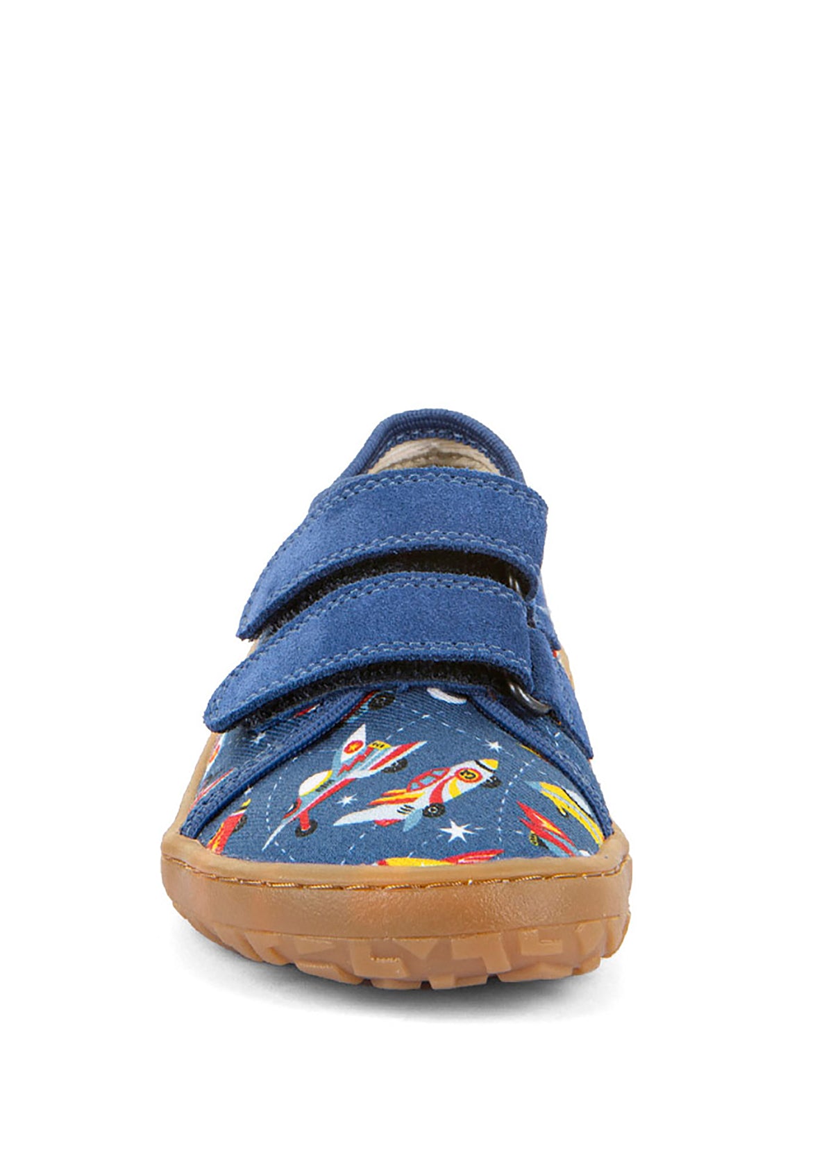 Children's barefoot sneakers - blue, space rockets