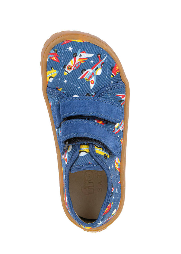 Children's barefoot sneakers - blue, space rockets