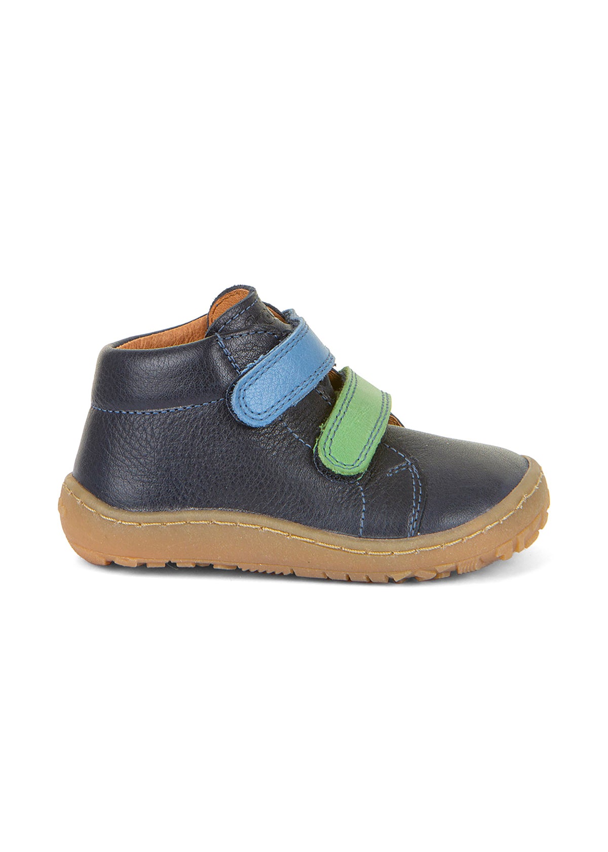 Children's barefoot shoes - dark blue leather, blue-green Velcro straps, Barefoot First Step