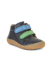 Children's barefoot shoes - dark blue leather, blue-green Velcro straps, Barefoot First Step