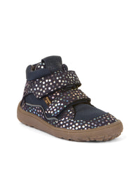 Barefoot sneakers with handles - mid-season shoes, Autumn-TEX, glitter on a dark blue base