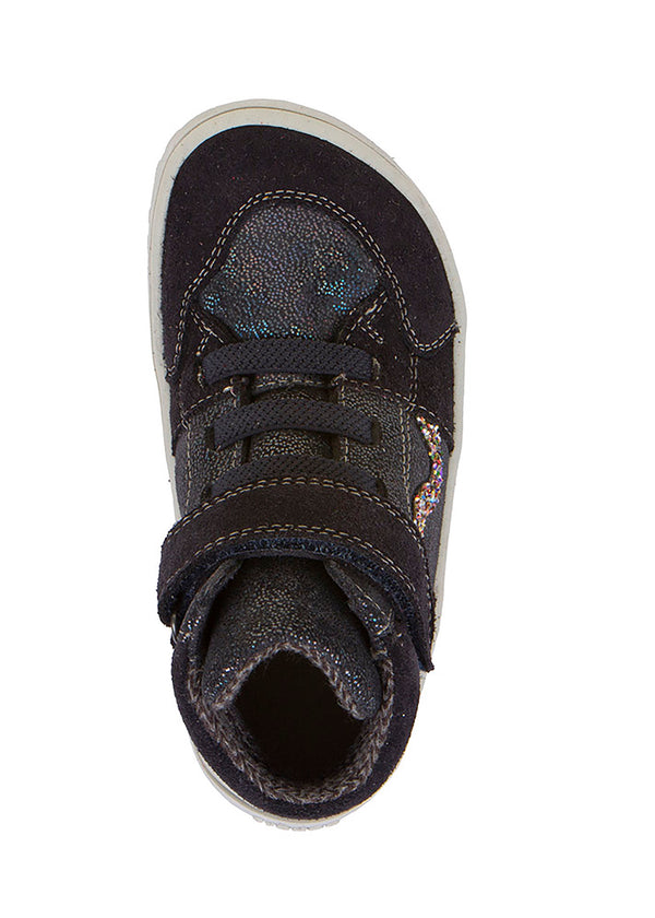 High-top barefoot sneakers - transitional season shoes, Go TEX, dark blue, glitter