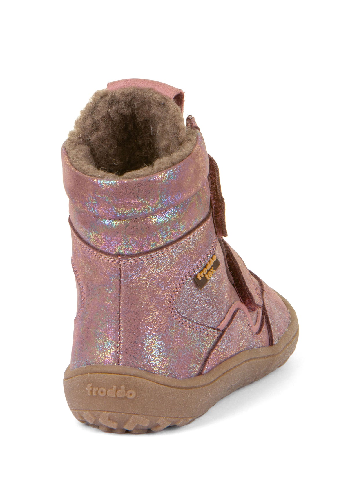 Barfotaskor för barn - vinterskor i läder, TEX Winter - gnistrande rosa