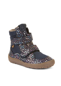 Children's barefoot shoes - winter shoes with TEX membrane - glitter on a dark blue base