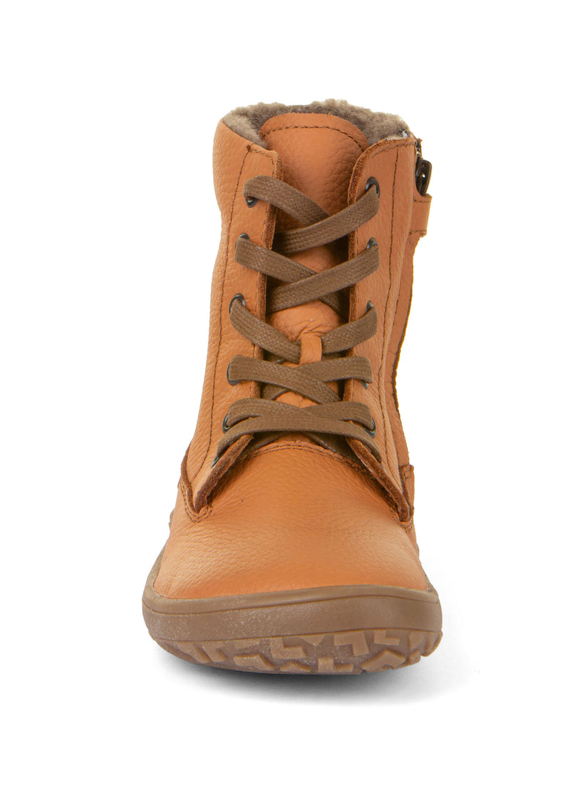Barefoot shoes - leather winter shoes, TEX Laces - cognac brown