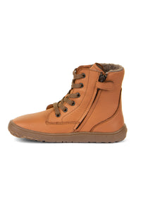 Barefoot shoes - leather winter shoes, TEX Laces - cognac brown