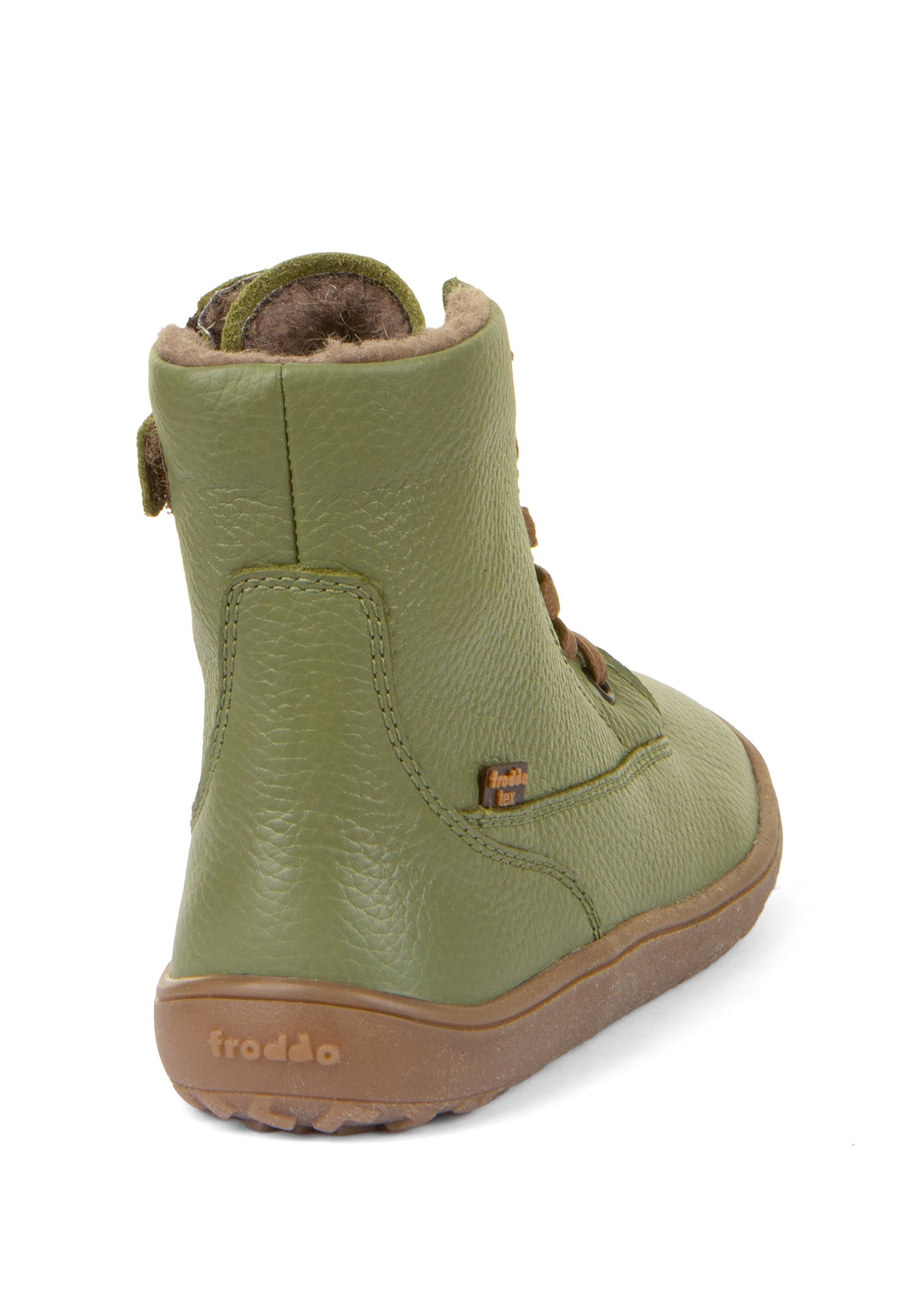 Barefoot shoes - leather winter shoes, TEX Laces - olive green
