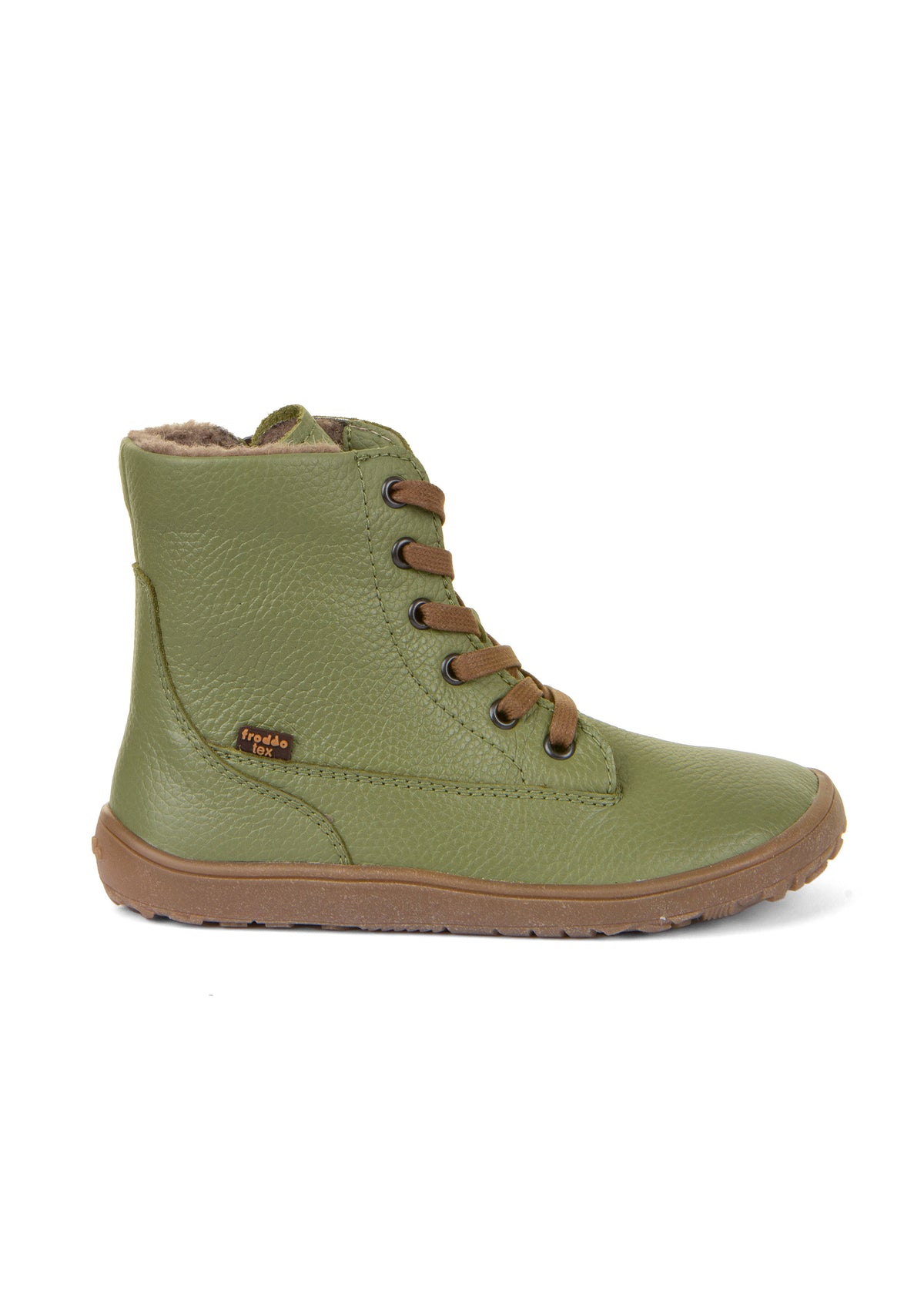 Barefoot shoes - leather winter shoes, TEX Laces - olive green