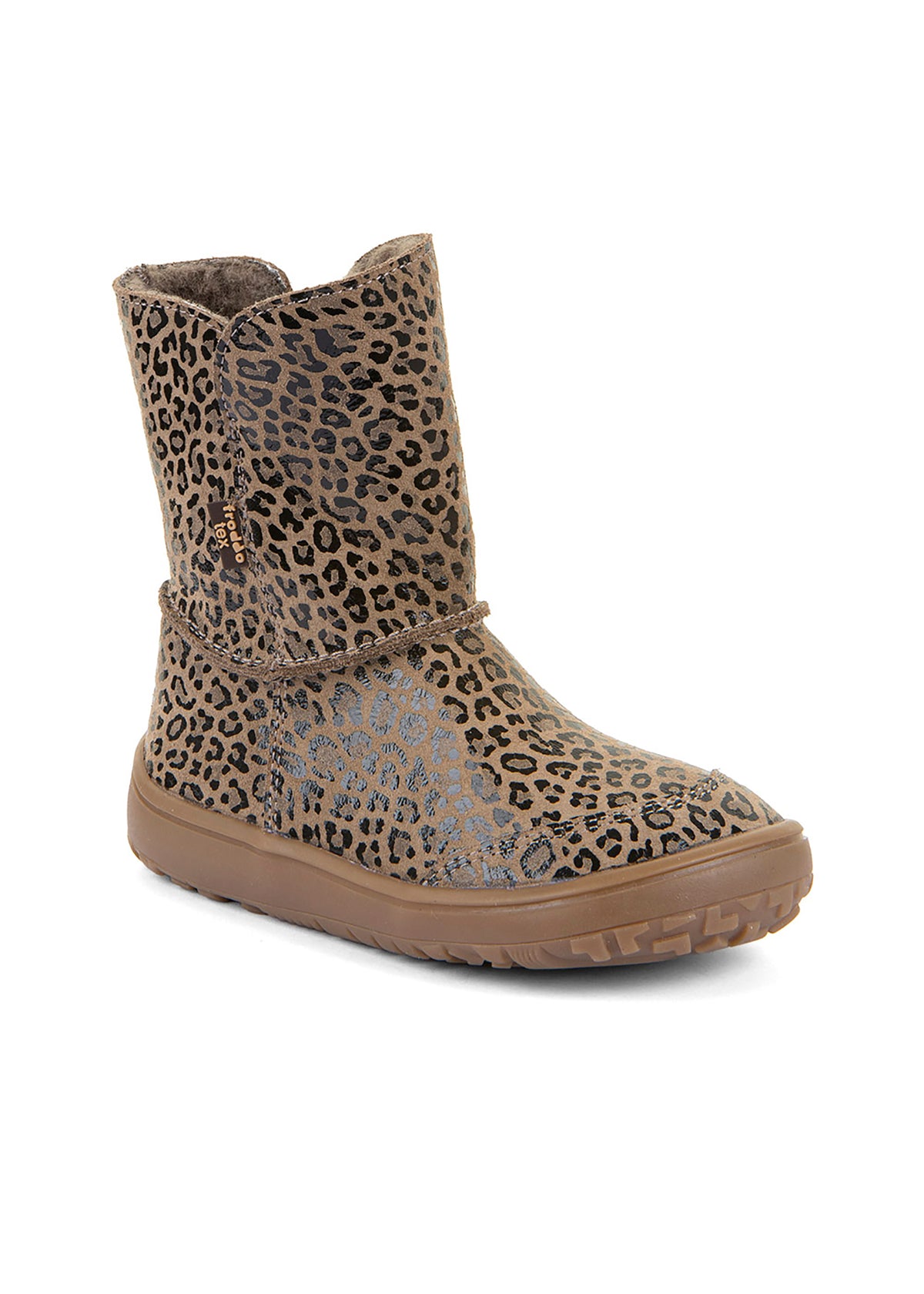 Barefoot shoes - winter boots, TEX Suede - beige leather, leopard print