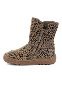 Barefoot shoes - winter boots, TEX Suede - beige leather, leopard print