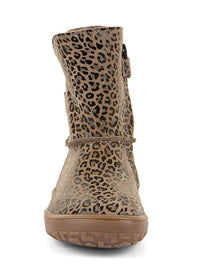 Barefoot shoes - winter boots, TEX Suede - beige leather, leopard print