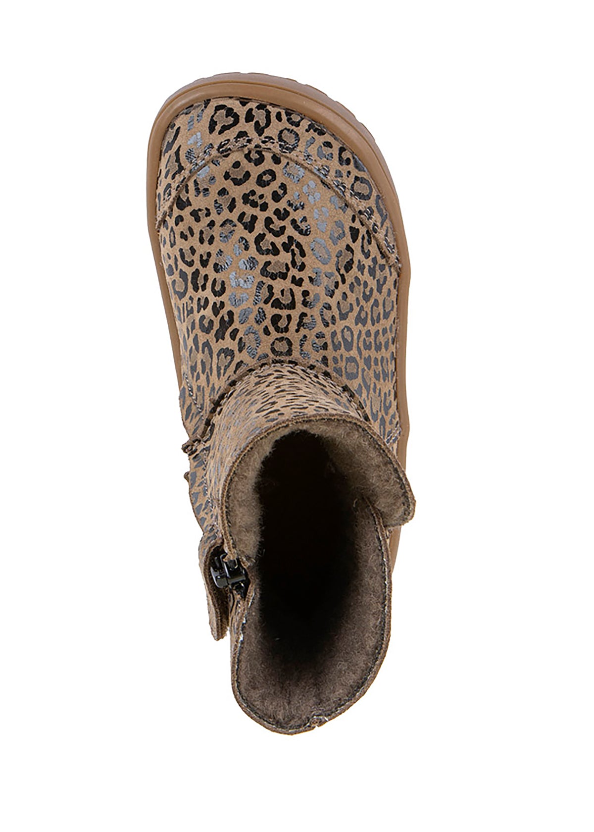 Barefoot shoes - winter boots, TEX Suede - beige leather, leopard print
