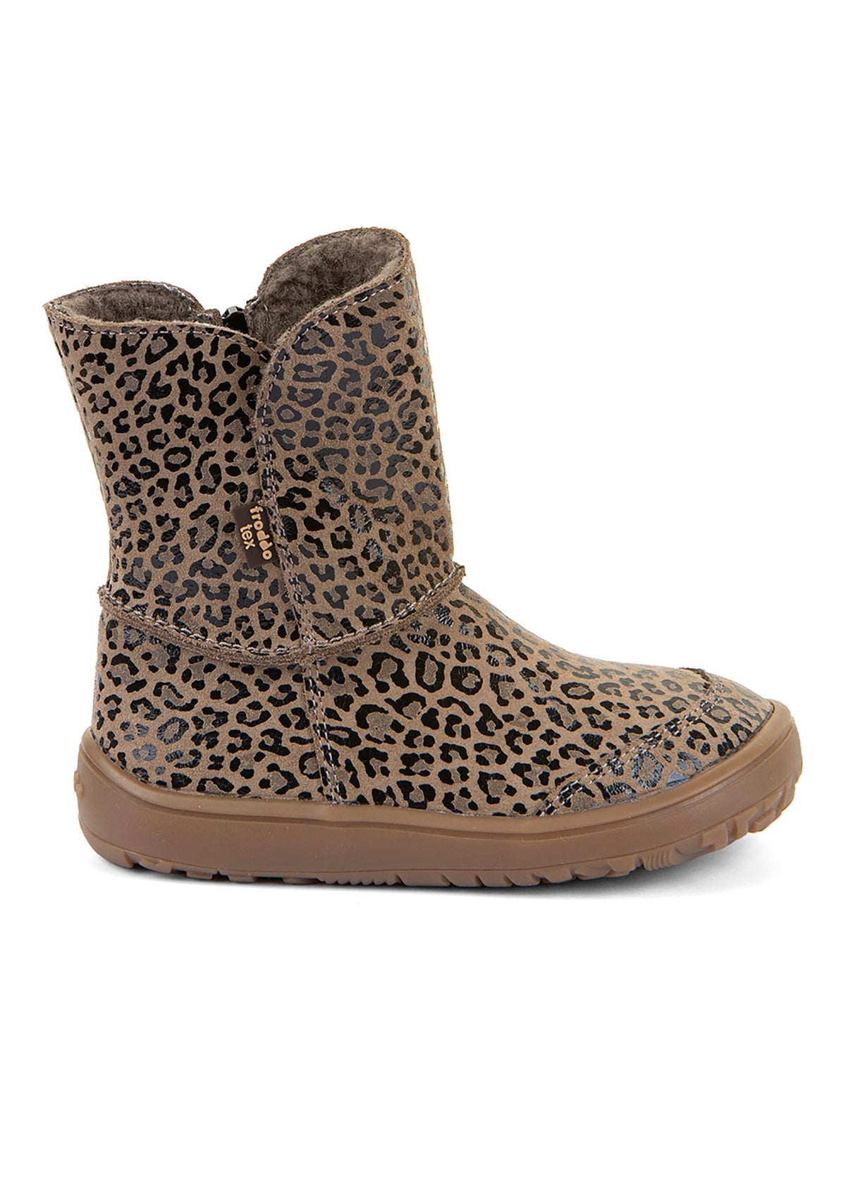 Barefoot shoes - winter boots, TEX Suede - beige leather, leopard print