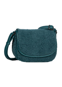 Naisten olkalaukku - petroolinvärinen teddykarva, Granada Fur Flap Bag