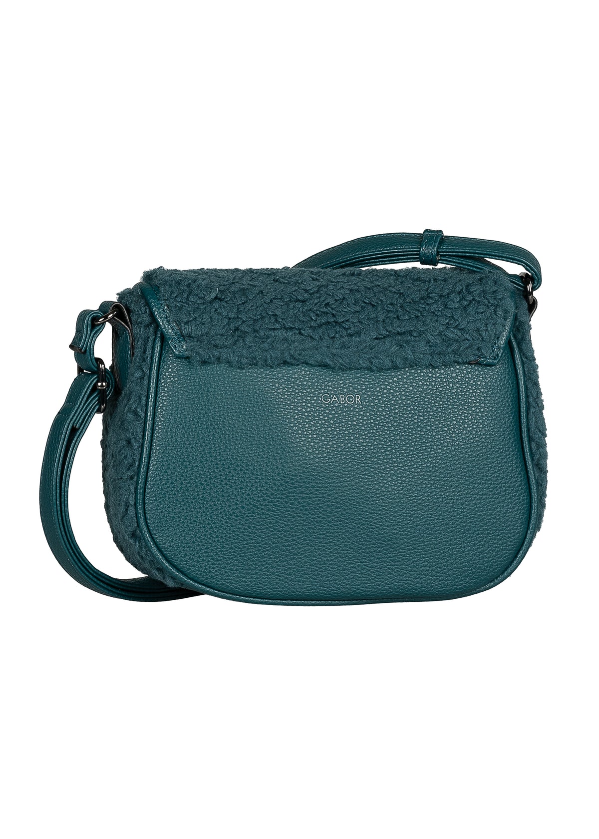 Naisten olkalaukku - petroolinvärinen teddykarva, Granada Fur Flap Bag