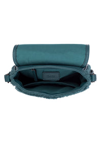 Naisten olkalaukku - petroolinvärinen teddykarva, Granada Fur Flap Bag