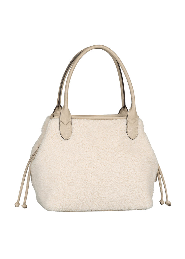 Naisten käsilaukku - vaalea teddykarva, Granada Fur Zip Shopper