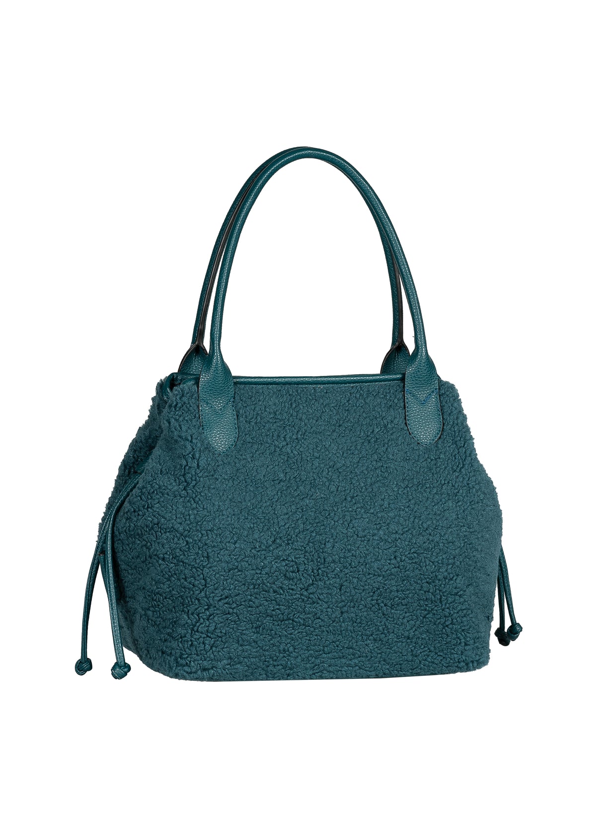 Naisten käsilaukku - petrooli teddykarva, Granada Fur Zip Shopper
