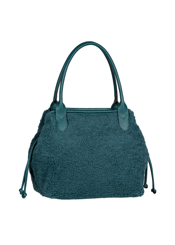 Naisten käsilaukku - petrooli teddykarva, Granada Fur Zip Shopper
