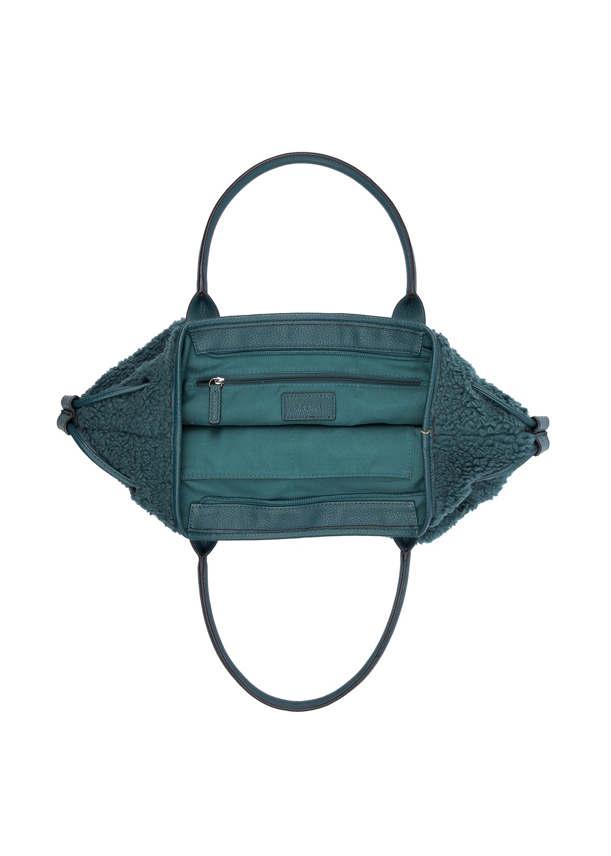 Naisten käsilaukku - petrooli teddykarva, Granada Fur Zip Shopper